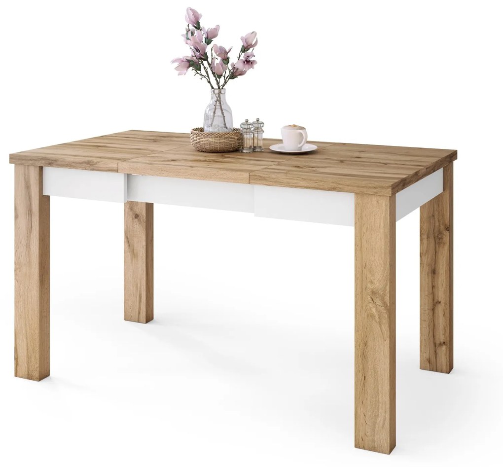 FONTE Dub Wotan / Biely Mat - KLASICKÝ STÔL DO KUCHYNE/OBÝVACEJ IZBY 110x75 ROZKLADANÝ DO 155 cm!