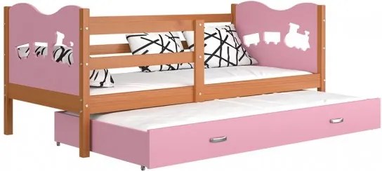 Detská posteľ s prístelkou Fox P2 190x80 ružová Farba: Jelša, Motív: Vláčik