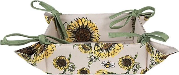 Béžový bavlnený košík na pečivo so slnečnicami Sunny Sunflowers - 35*35*8 cm