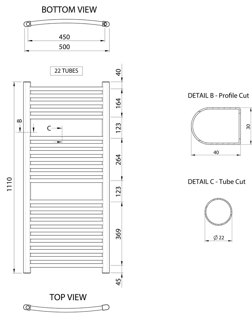 Aqualine Aqualine, ALYA vykurovacie teleso oblé 500x1110mm, chróm, LLC201