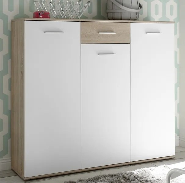 Komoda s policami/botník Manolo 136 cm, dub sonoma/biela