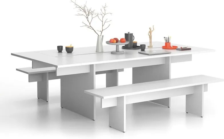 Rokovací kancelársky stôl SOLID + 2x prísed, 240x125 cm, biela