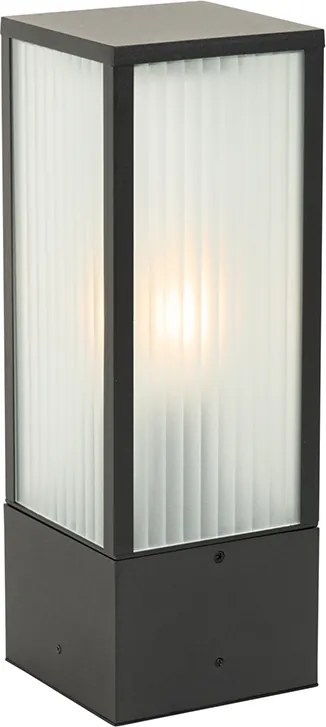 Stojaca vonkajšia lampa čierna s rebrovaným sklom 40 cm IP44 - Charlois