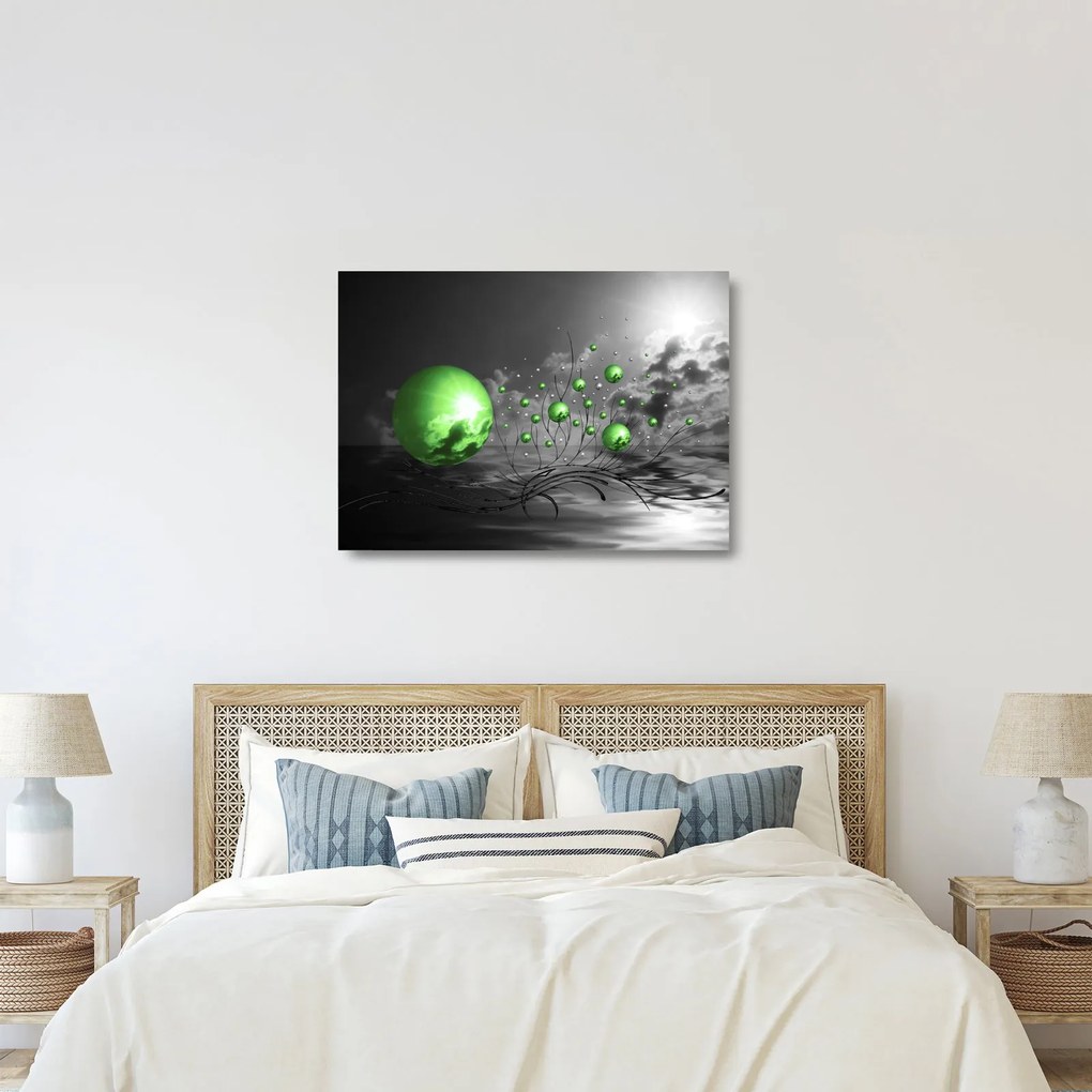 Sklenený obraz zelených abstraktných gulí (70x50 cm)