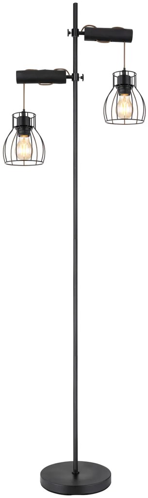 GLOBO Stojacia lampa v škandinávskom štýle MINA, 2xE27, 40W, čierna