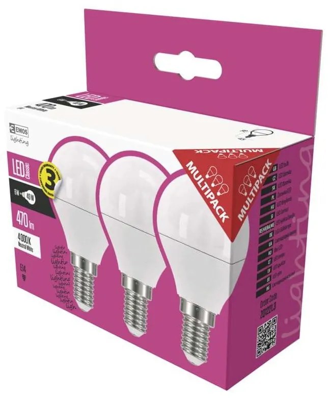 Súprava 3 LED žiaroviek EMOS Classic Mini Globe Neutral White, 5W E14