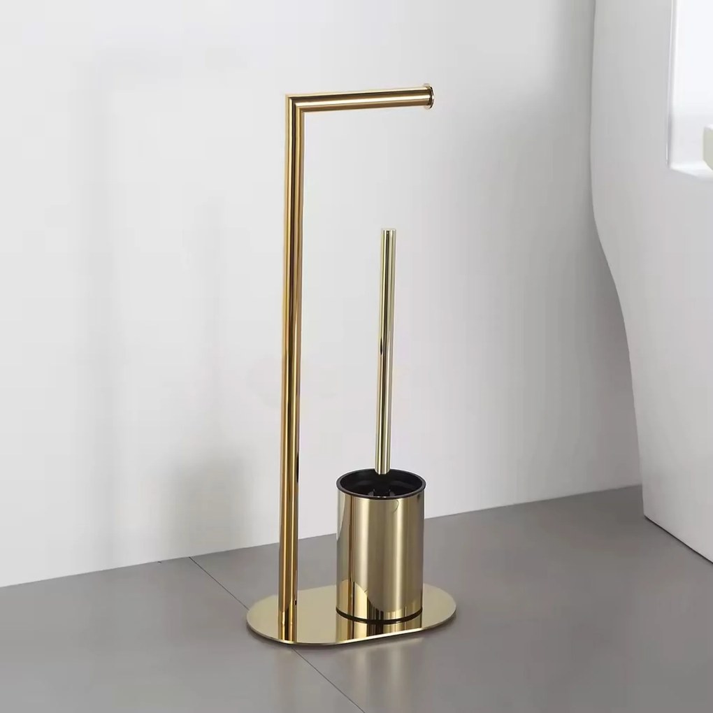 Tutumi - Stojan na toaletný papier s WC kefou, 332871, zlatá lesklá, HOM-04859