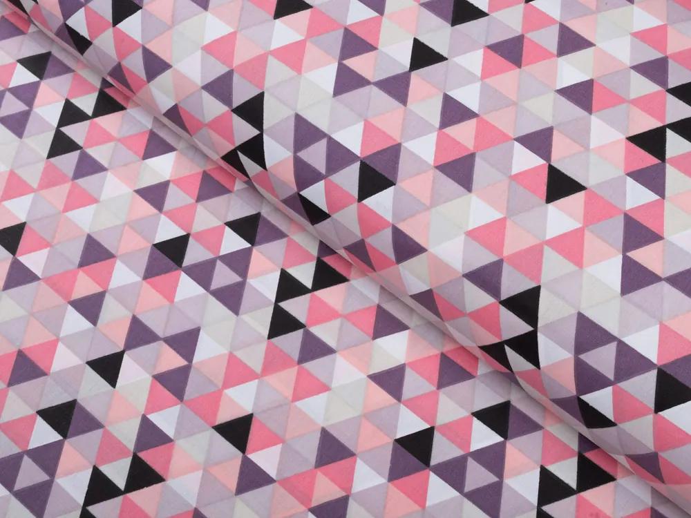 Biante Bavlnený obdĺžnikový obrus Sandra SA-330 Ružovo-fialovo-čierne trojuholníčky 100x140 cm