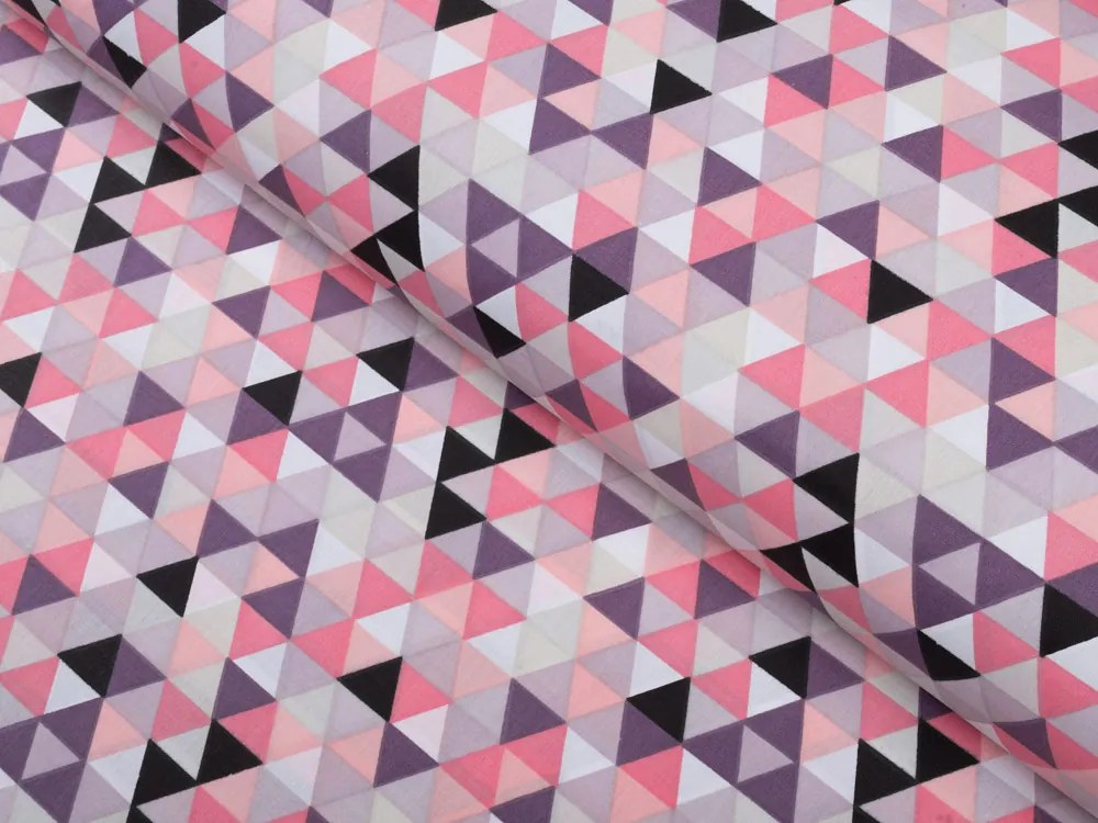Biante Bavlnený oválny obrus Sandra SA-330 Ružovo-fialovo-čierne trojuholníčky 140x220 cm