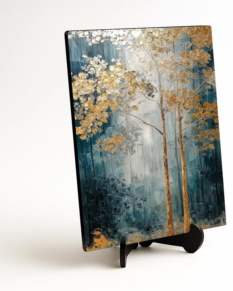 DUBLEZ | Drevený obraz - Maľované zlaté stromy