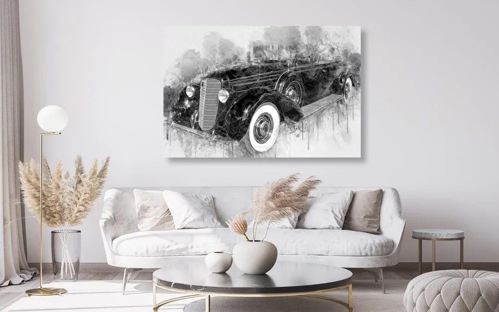 Obraz historické retro auto v čiernobielom prevedení
