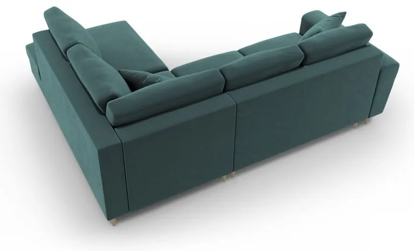 Zamatová rozkladacia/s úložným priestorom rohová pohovka v petrolejovej farbe (pravý roh/do L) Kyoto – Cosmopolitan Design