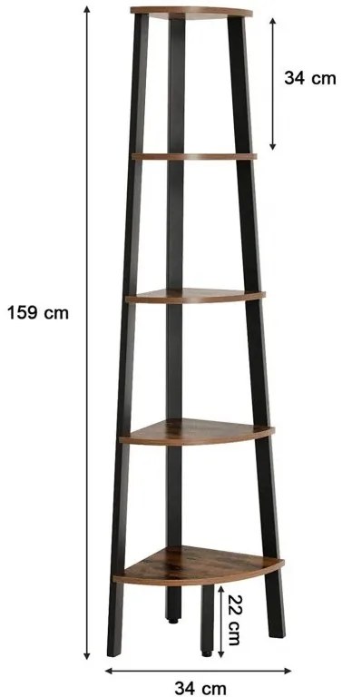 Rohový regál Vasagle Wetty čierny/hnedý