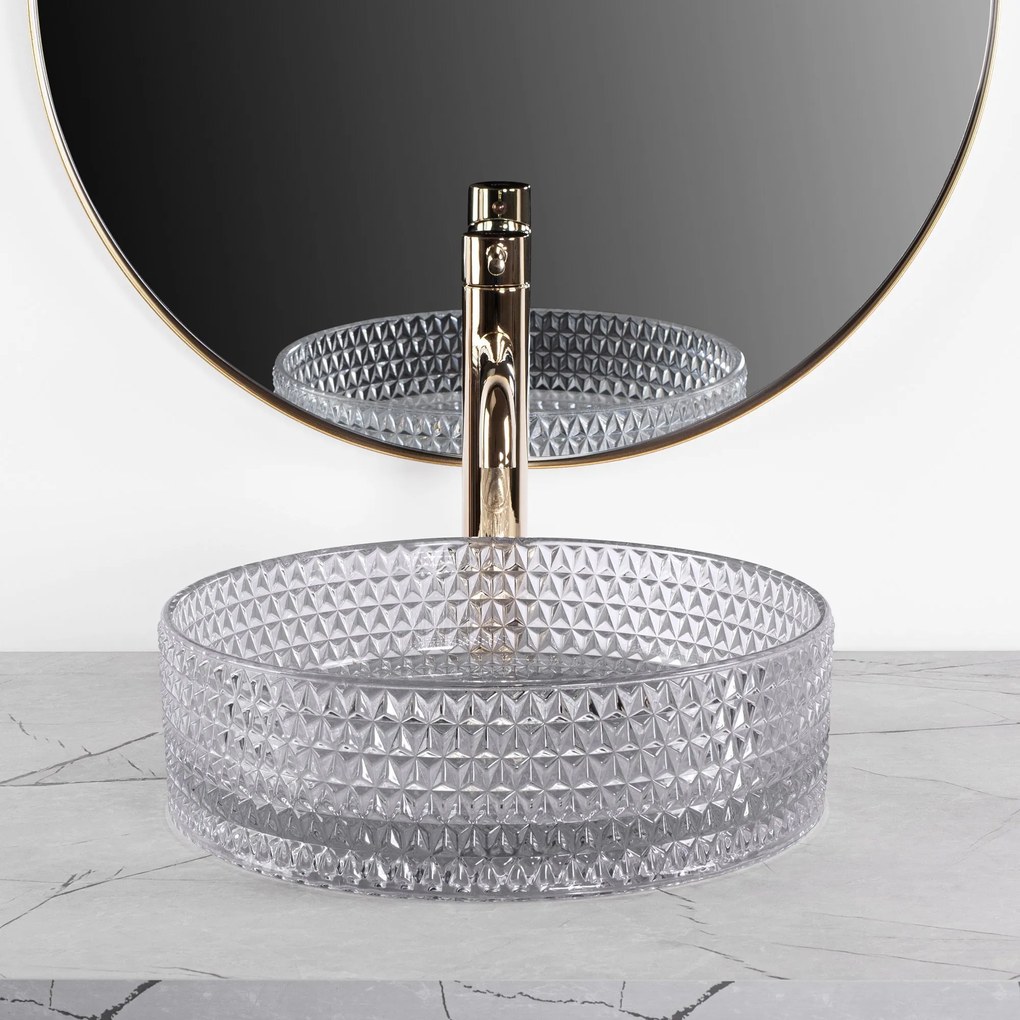 Rea Cristal, sklenené umývadlo na dosku 355 x 355 x 115 mm, dymové sklo, REA-U9615
