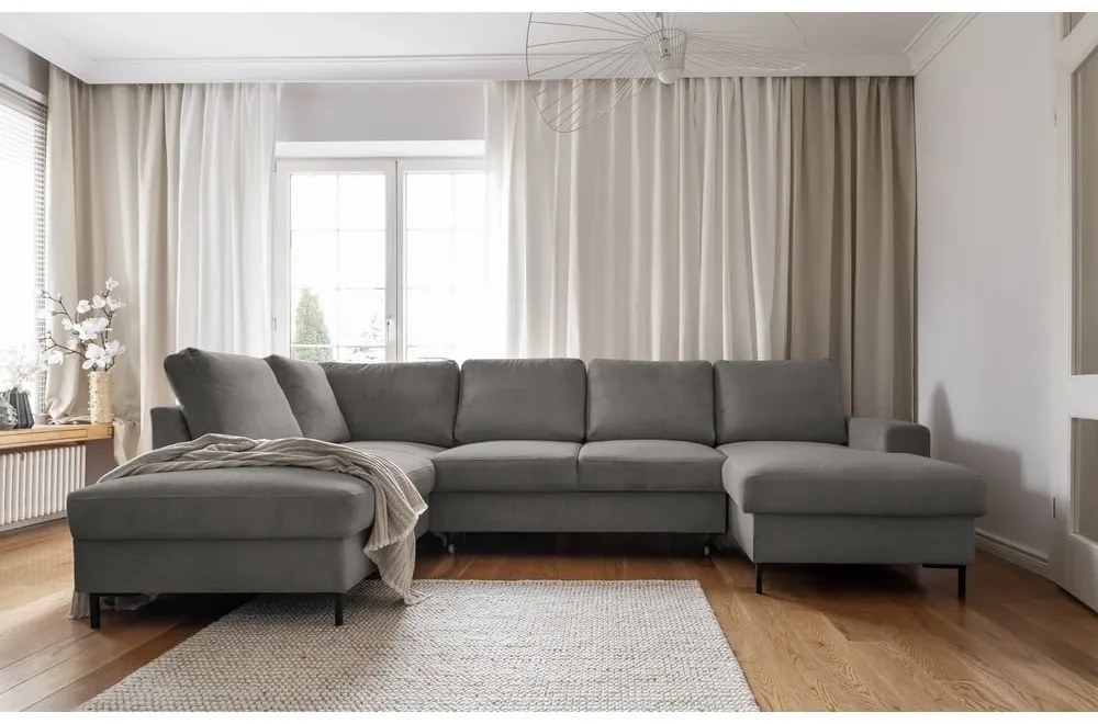 Sivá menčestrová rozkladacia rohová pohovka (ľavý roh) Lofty Lilly – Miuform