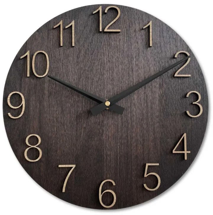 Luxusné drevené nástenné hodiny Wenge s 3D číslicami | SENTOP MAS016-OSMO-3169-heads-black