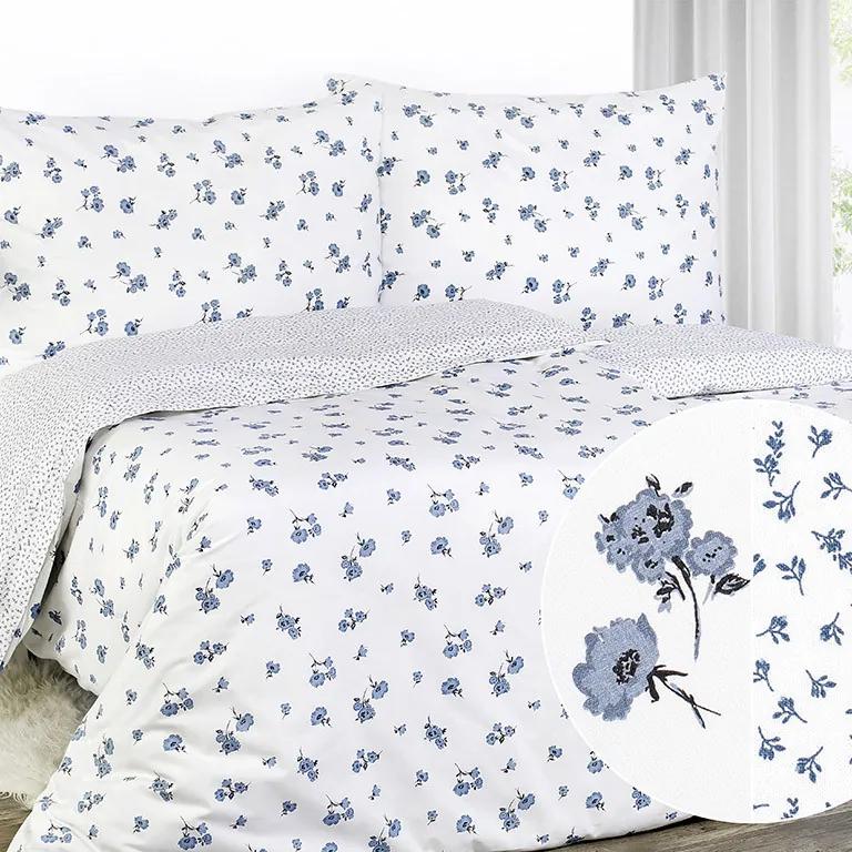 Goldea bavlnené posteľné obliečky - vzor 950 sivomodré kvety a kvítí na bielom 140 x 220 a 70 x 90 cm