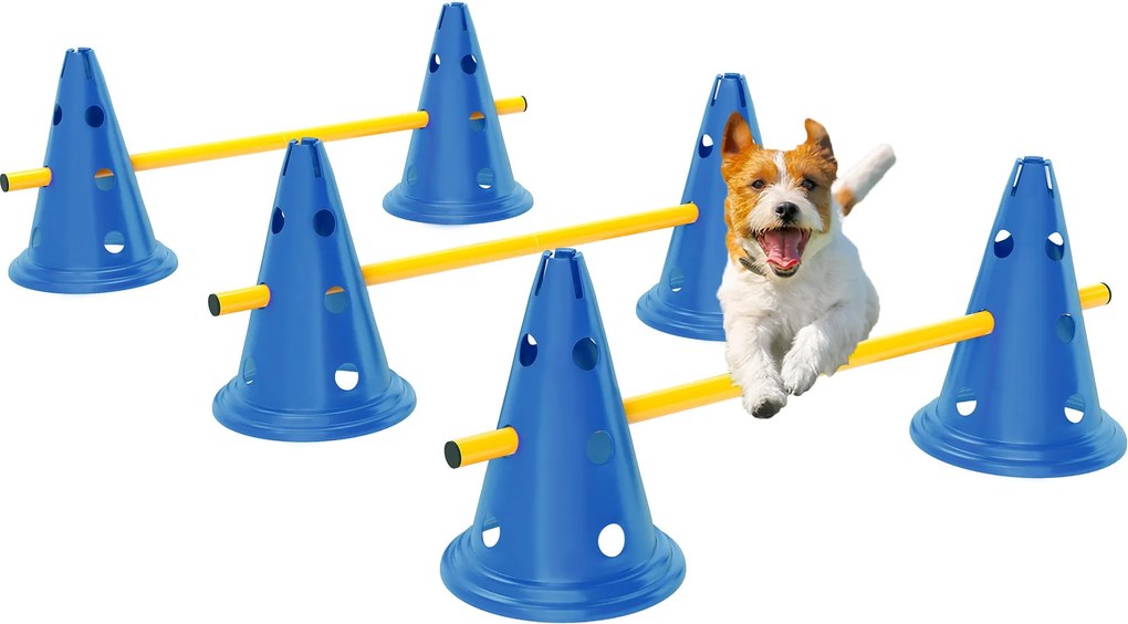PawHut agility sada pre psov — 3 nastaviteľné prekážky, 6 kužeľov | Aosom