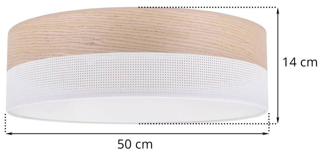Stropné svietidlo Wood, 1x béžová dubová dýha/biele PVC tienidlo, (biele plexisklo), (fi 50cm)