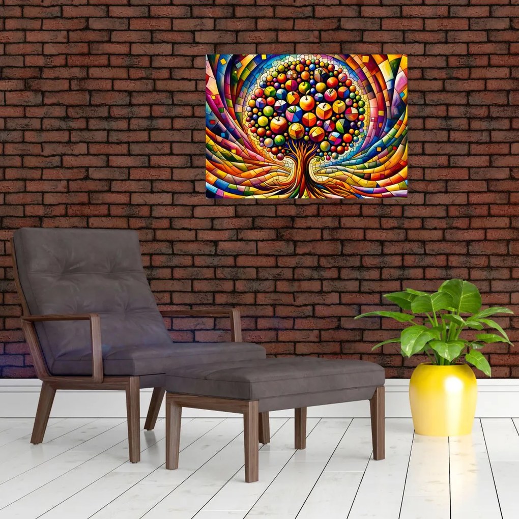 Sklenený obraz – Farebný strom s jablkami (70x50 cm)