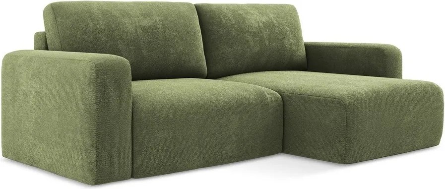 Zelená ženilková rozkladacia/s úložným priestorom rohová pohovka (pravý roh/s leňoškou) Kona – Makamii