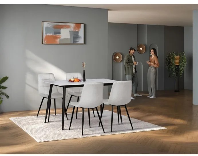 BONTEC Jedálenský set so 4 stoličkami, 130x70x76cm, keramika, mramor, ASE-1038 GREY2 Farba: Šedá