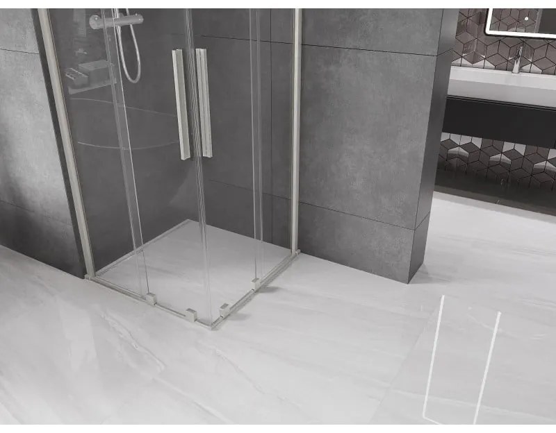 Mexen Velar Duo, sprchový kút s posuvnými dverami 90 x 90 cm, 8mm číre sklo, brúsená oceľ, 871-090-090-02-97