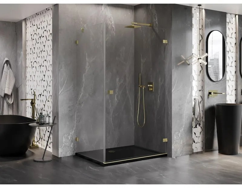 Mexen Lunar-B, pravostranný výklopný sprchový kút 75 x 70 cm, 8mm číre sklo, zlatý kartáčovaný - 832-075-070-55-00-P