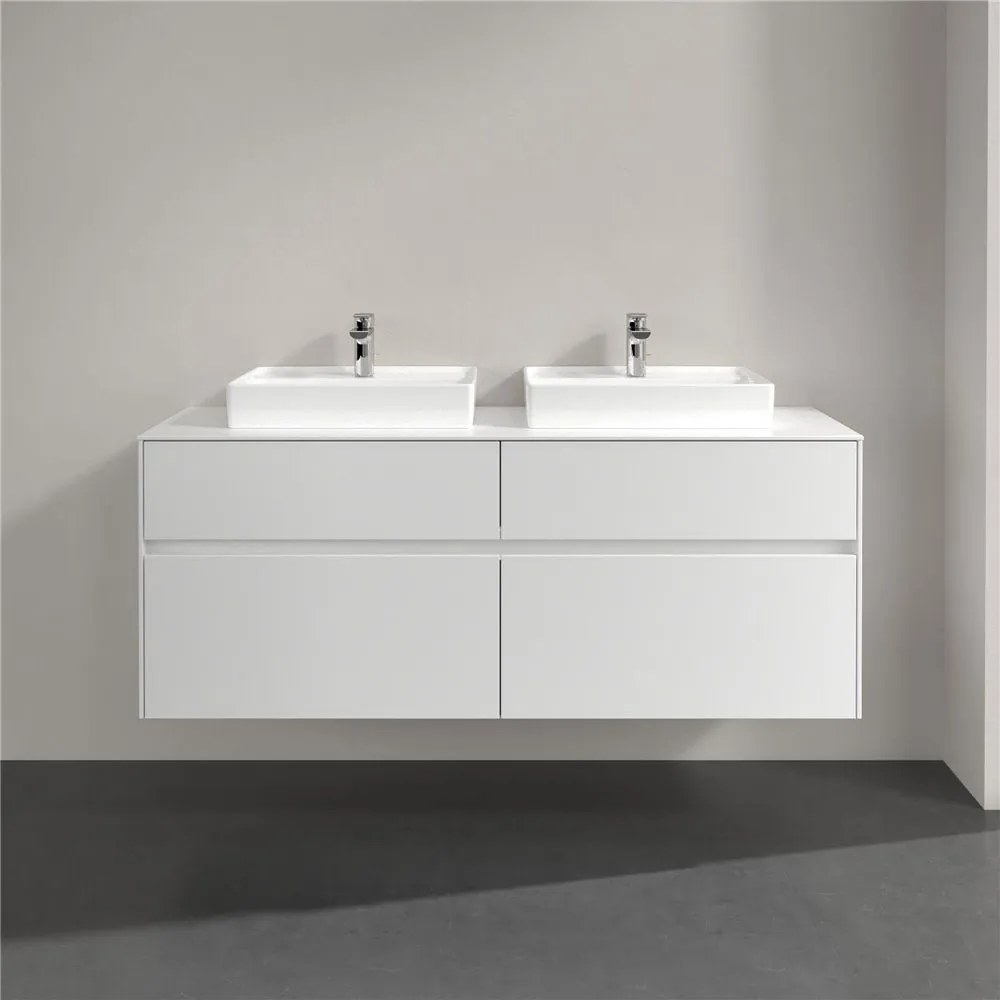 VILLEROY &amp; BOCH Collaro závesná skrinka pod dve umývadlá na dosku, 4 zásuvky, s LED osvetlením, 1400 x 500 x 548 mm, White Matt, C076B0MS