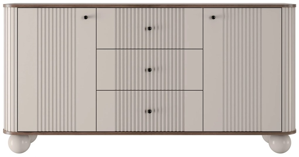 Komoda Vespera 160 cm so zásuvkami - kašmírová / orech / čierna / kašmírové nohy