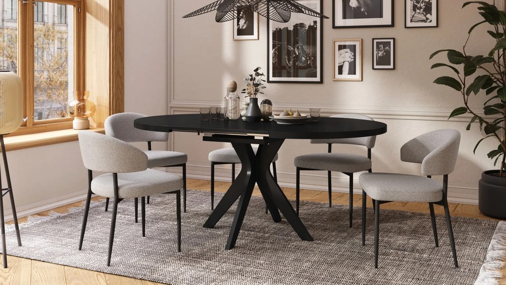 RENZO Čierny - OKRÚHLY STÔL Ø110 ROZKLADACÍ DO 180 cm | DO KUCHYNE JEDÁLNE OBÝVAČKY RETRO