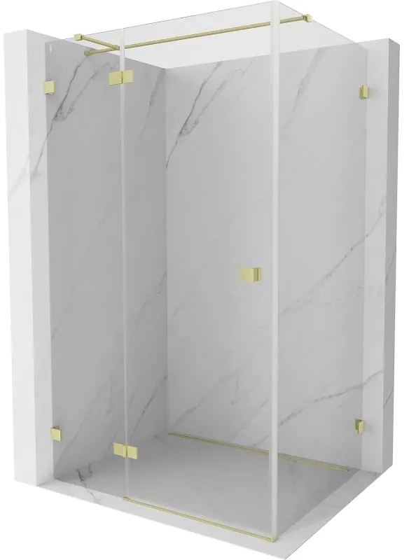 Mexen Lunar T, sklápací sprchový kút ľavý 130 x 120 cm, 8mm číre sklo, zlatý kartáčovaný - 834T-130-120-55-00-L