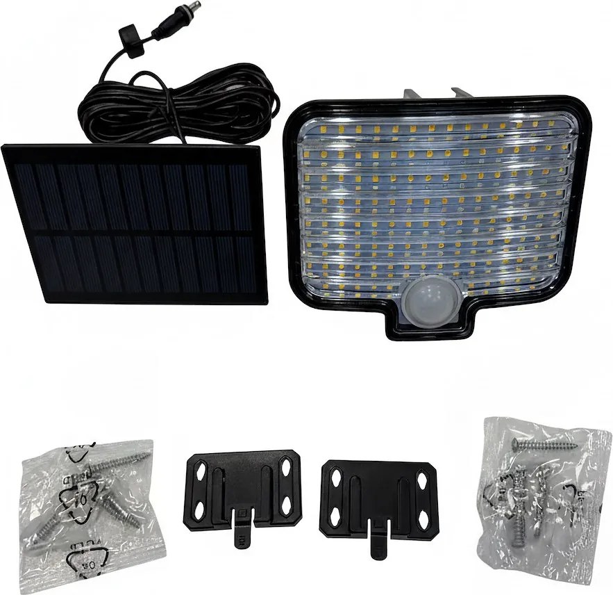 Exteriérové solárne nástenné LED svietidlo Alex, 1x LED 5,5w, čierna, pohybový senzor