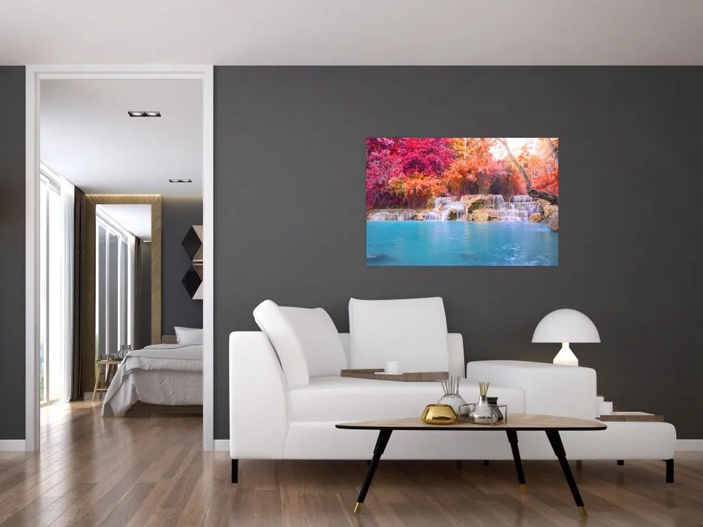 Obraz tyrkysovej lagúny, Laos, Tat Kuang Si (90x60 cm)