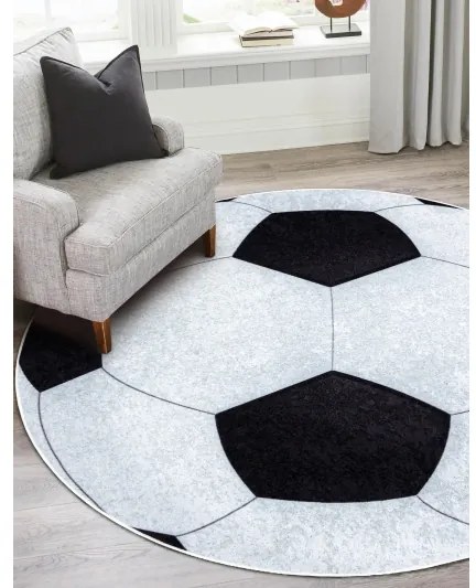 JUNIOR 51553.802 umývací okrúhly koberec Futbal pre deti protišmykový - čierna / zlato Veľkosť: kruh 100 cm