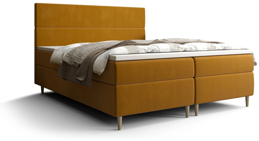 Manželská posteľ Boxspring 140 cm Flu Comfort (zlatá) (s matracom a úložným priestorom). Vlastná spoľahlivá doprava až k Vám domov. 1055919