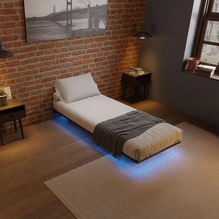 Dizajnová posteľ 90x200 čierna s LED podsvietením