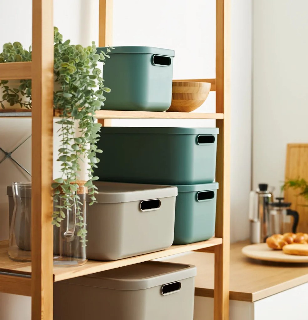 Úložný box, rovný s vekom, 12 l, matne zelený ALBU LIGHT, 40x24x18