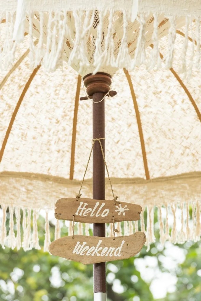 2ks závesná drevená ceduľa Hello Weekend, Seas the Day - 30*5*20 cm