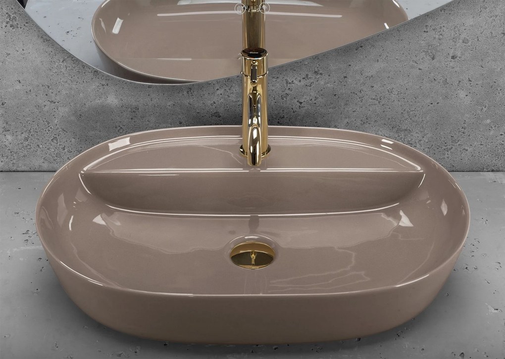 Keramické umývadlo na dosku REA AURA 61x41, beige lesk