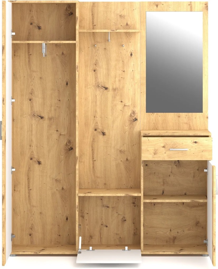 Předsíňová stěna Trio se zrcadlem 145 cm dub Artisan/bílá