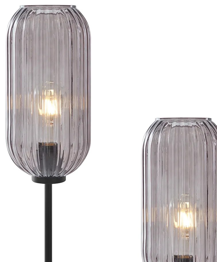 Art Deco stojaca lampa čierna s dymovým sklom 2-svetlo - Rid