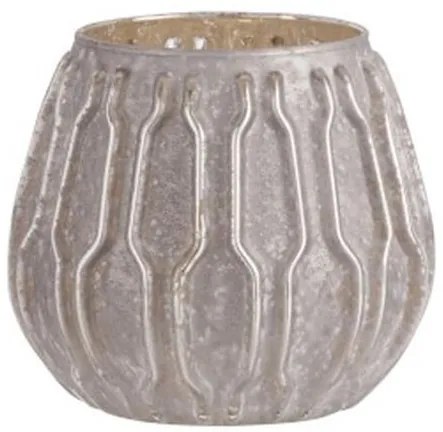 Strieborný sklenený svietnik s patinou - Ø 10 * 10cm