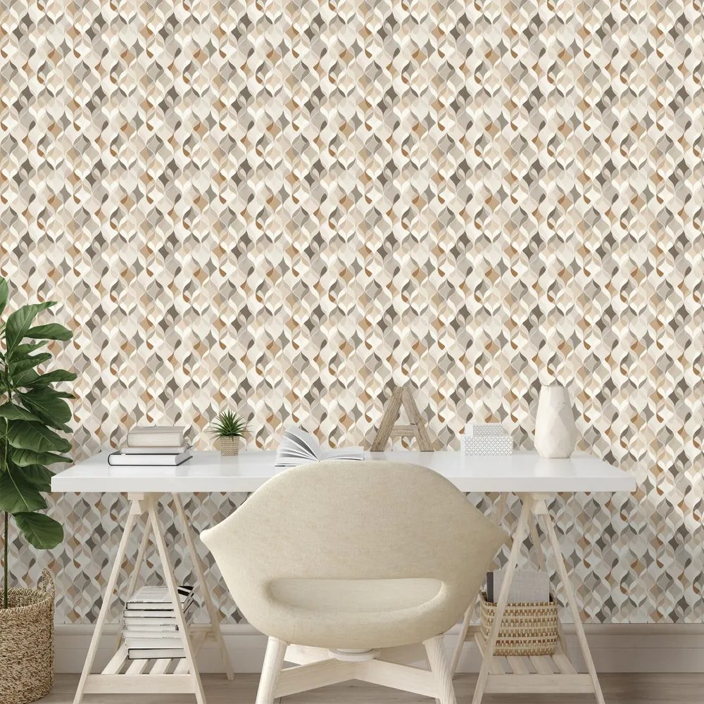 Samolepiaca tapeta béžová geometria s priestorovým efektom
