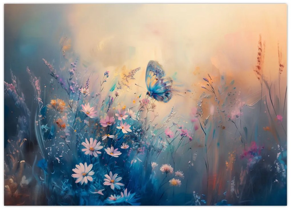 Obraz - Lúka s motýľom (70x50 cm)
