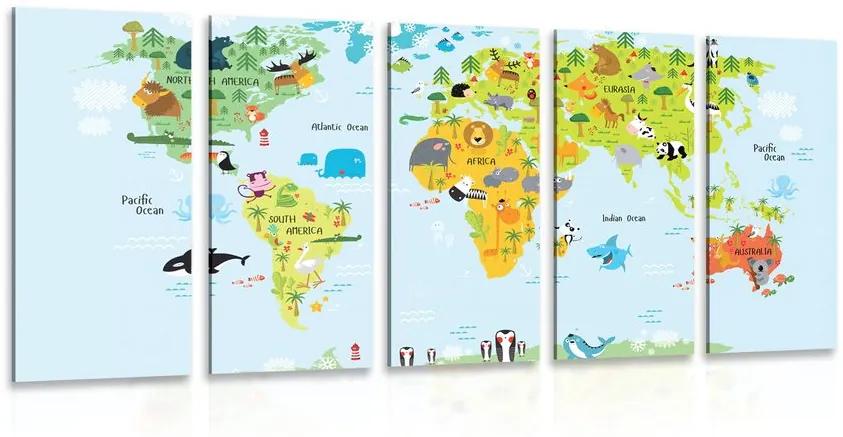 5-dielny obraz detská mapa sveta so zvieratkami Varianta: 100x50