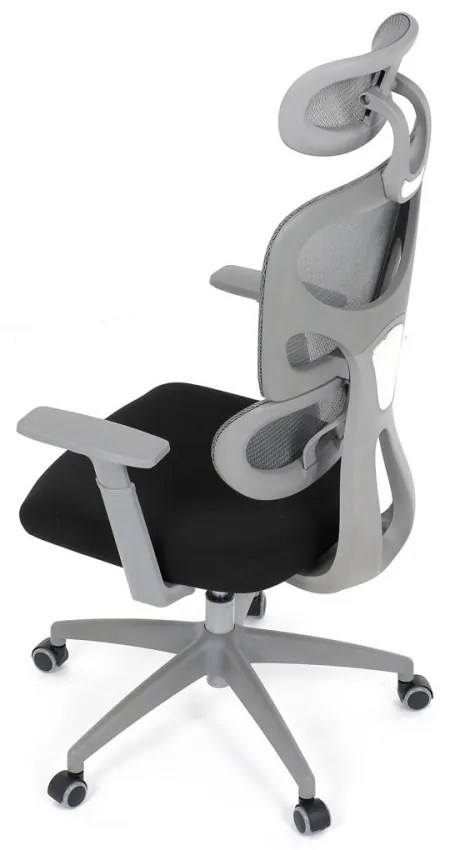 Kancelárska ergonomická stolička GRANT II — sieť, látka, sivá
