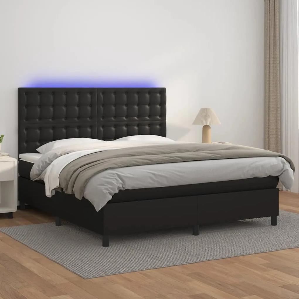 Boxspring posteľ s matracom a LED čierna 180x200 cm umelá koža 3135957