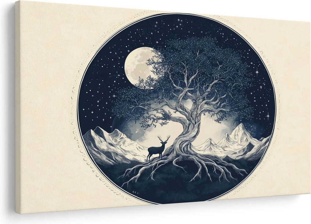 Obraz – Magický strom s jeleňom I. (90x60 cm)