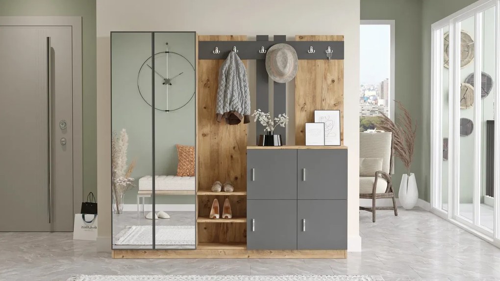 Predsieňová stena Houseland Gibson borovica Atlantic/antracitovo sivá